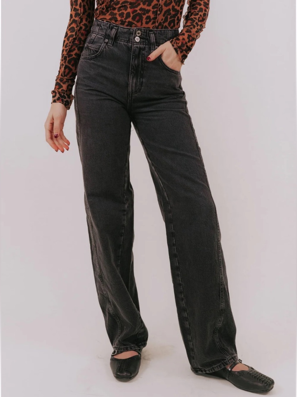 Free People Aster Washed Black High-Rise Straight Leg Jeans